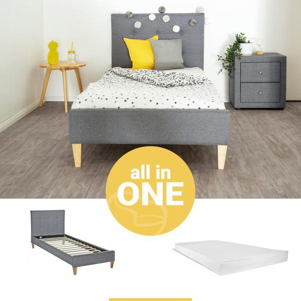 Image du produit Homestyle4u Lit rembourré avec matelas et sommier à lattes (90x200)