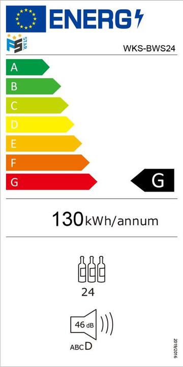 Label énergétique Kibernetik Bodega FSP Weinkühlschrank 24 Flaschen 1 Zone