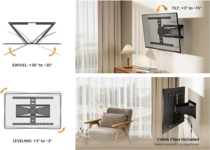Image du produit equip Support mural 43"-90"/1TFT 50kg 1 articulation inclinaison sw (Mur, 90", 50 kg)