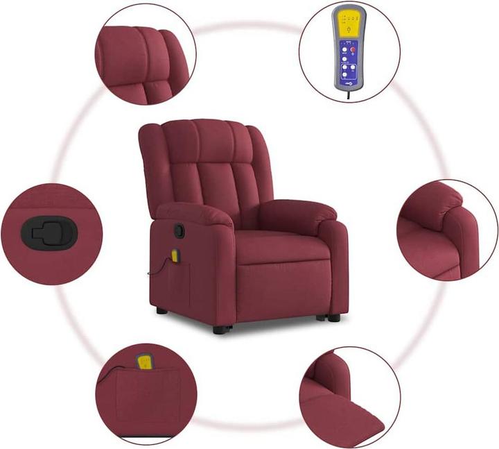 Produktbild VidaXL Massagesessel mit Aufstehhilfe Fernsehsessel Relaxsessel Weinrot Stoff