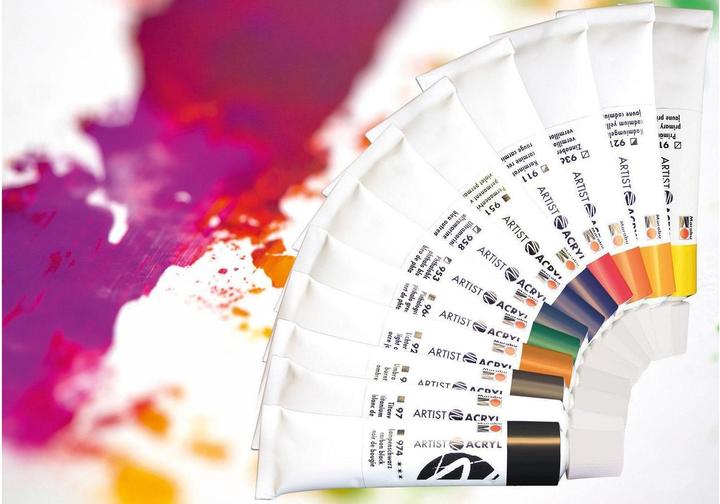 Produktbild Marabu Artist Acryl assortment (Violett, Weiss, Braun, Rot, Gold, Schwarz, Blau, Dunkelblau, Hellgrün, Gelb, Grün, Kupfer, Orange, 12 ml)