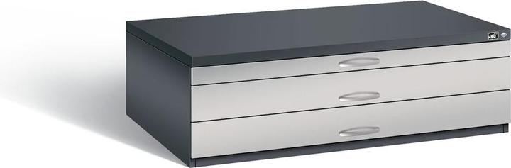Produktbild C+P Zeichnungsschrank, A0, 3 Schubladen, H 420 mm, schwarzgrau / weissaluminium
