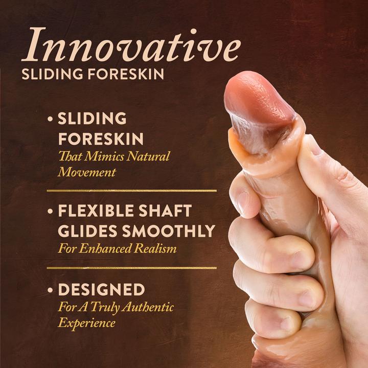 Productafbeelding Blush Renaissance Davinci Schuifbare Voorhuid Dildo met Knijpbare Ballen Tan Vlees 20,3 cm