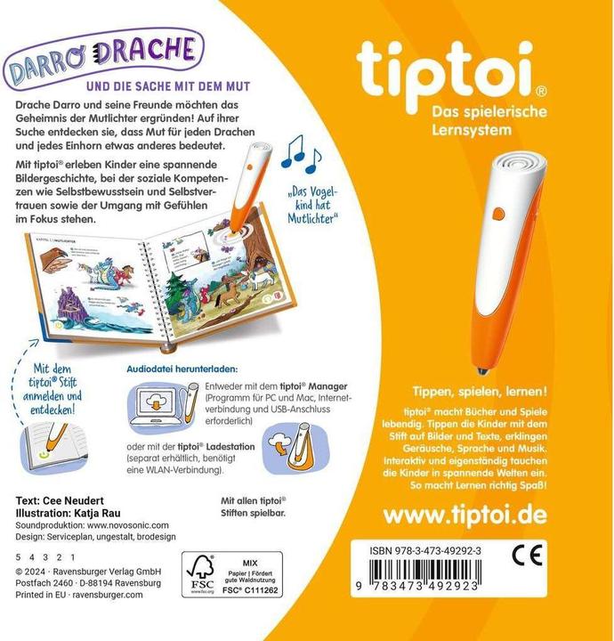 Image du produit tiptoi Darro Drache und die Sache mit dem Mut (Allemand, Cee Neudert, Katja Rough, 2024)
