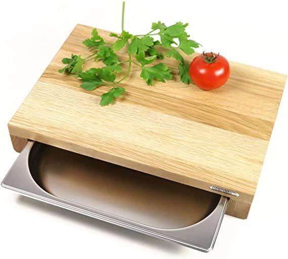 Immagine prodotto Continenta Tagliere in rovere con cassetto in acciaio inox, 39x27x6 cm