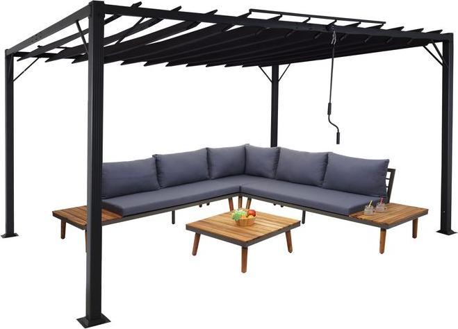 Immagine prodotto Mendler Pergola HWC-L40, padiglione a doghe, telaio in alluminio da 8 cm tessuto/tessuto, 3x4m antracite (388 cm, 295 cm)