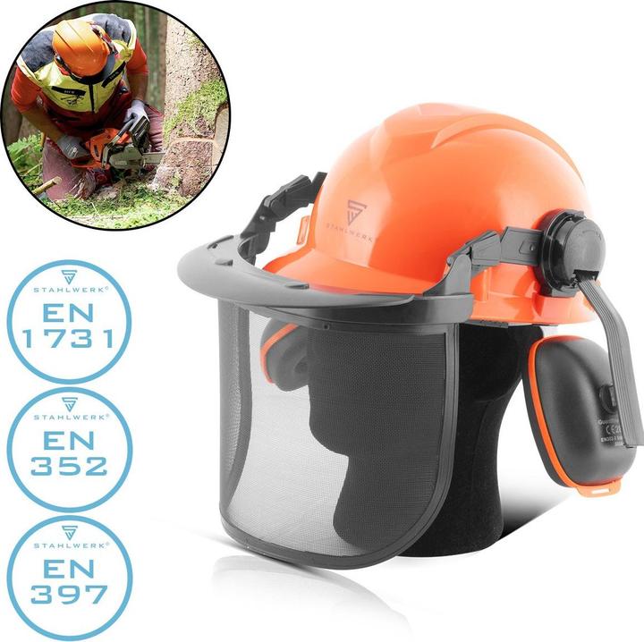 Produktbild Stahlwerk Forsthelm FH-100 ST mit Visier und Gehörschutz EN397 EN352 EN1731 (52 - 66 cm)