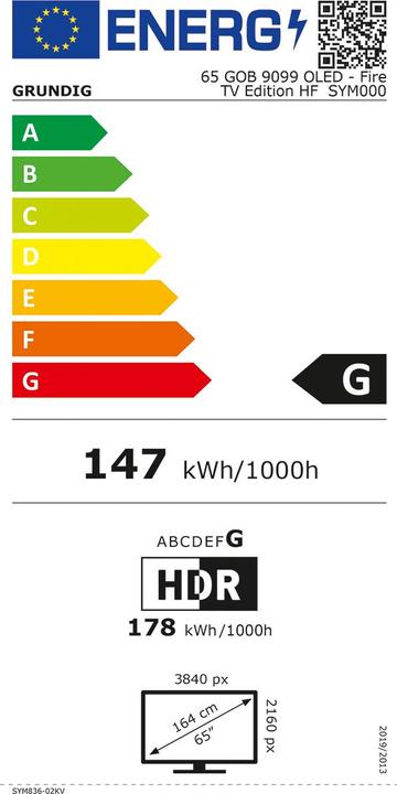 Energielabel Grundig 65GOB9099 (65", OLED, 4K, 2019)