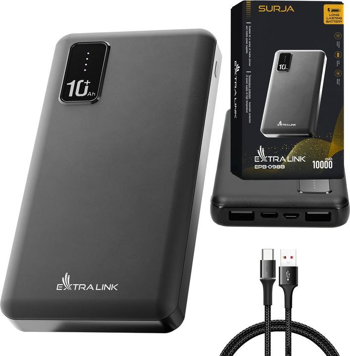 Actual product image Extralink EPB-098B power bank Lithium Polymer (LiPo) Black (10000 mAh, 37 Wh)