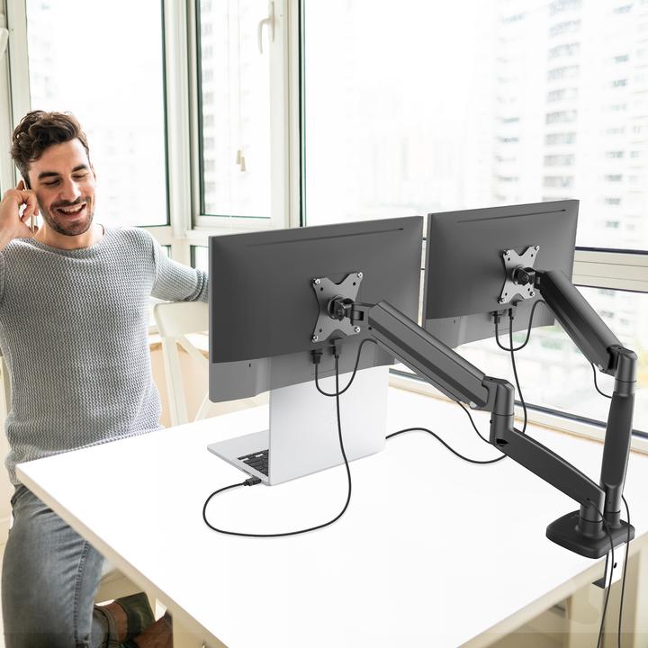 Actual product image j5Create JTSA102 Ergonomic Dual Monitor Mount, Black, Clamp/Grommet, 16 kg, 43.2 cm (17"), 81.3 (Table, 32.01")