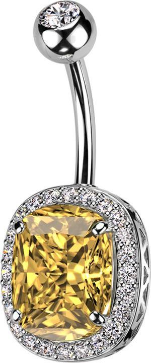 Produktbild Star Piercing Banane silber mit Kugel Kristall silber und grossem Kristall gelb (Messing, Chirurgenstahl 316L)