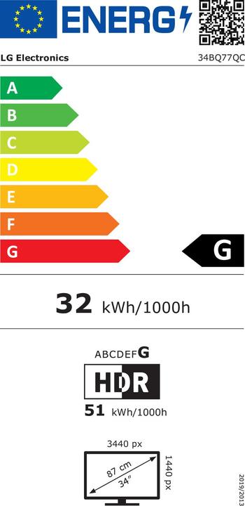 Energy Label LG UltraWide 34BQ77QC-B (3440 x 1440 pixels, 34")