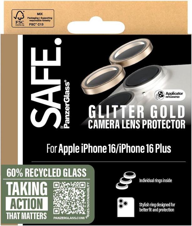 Immagine prodotto PanzerGlass SAFE by PG Cam Gold iPhone 16 6.1/6.7 (1 Pezzo/i, Apple iPhone 16 Plus)