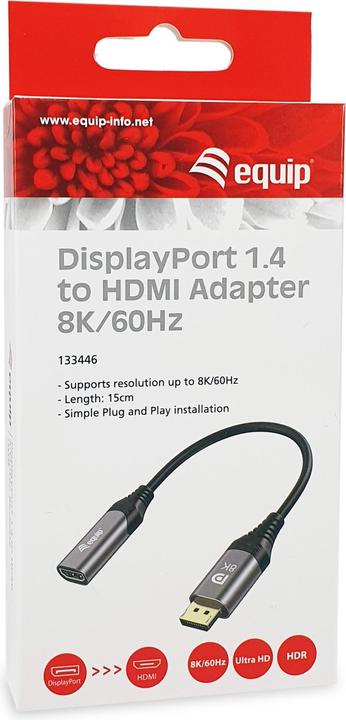 Immagine prodotto equip Adattatore Displayport->HDMI 1.4 St/Bu 8K/60Hz grigio (HDMI, 1 cm)