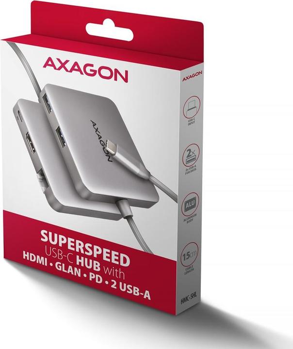 Actual product image Axagon HMC-5HL 2xUSB-A 4K HDMI GLAN PD100W USB-C (USB-C, 4 Ports)