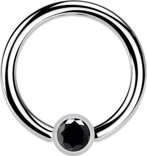 Produktbild Star Piercing Ball Closure Ring silber und Kristall schwarz (Chirurgenstahl 316L)