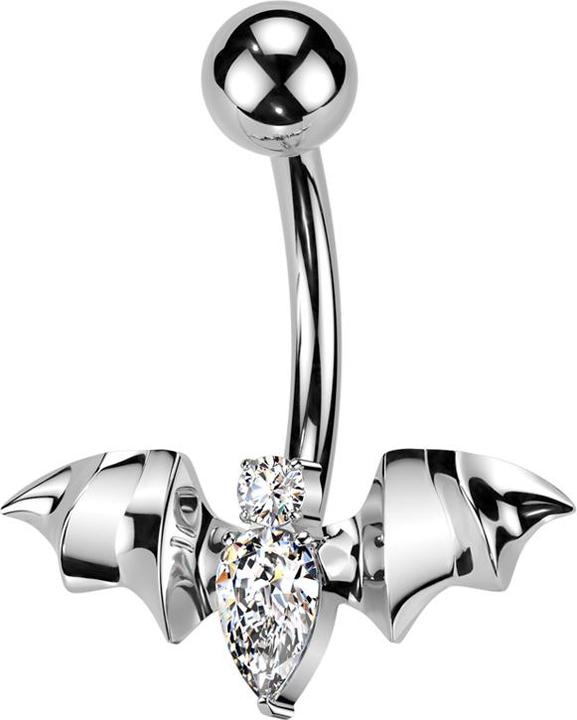Produktbild Star Piercing Banane Innengewinde silber mit Kugel silber und Fledermaus Kristalle silber (Titan G23, ohne Messing)
