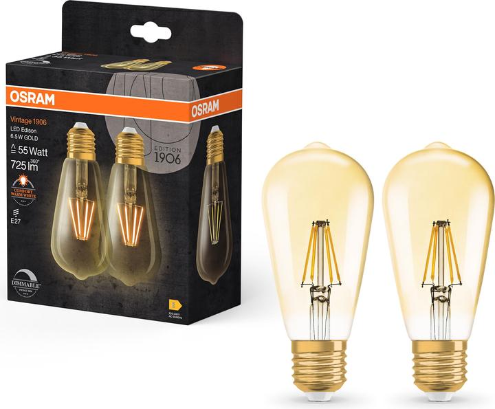 Actual product image Osram Vintage 1906 (E27, 6.50 W, 725 lm, 2 x, E)