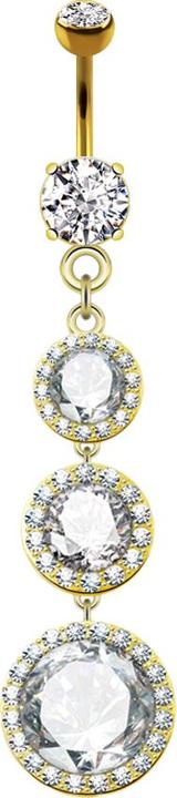 Produktbild Star Piercing Banane 14k vergoldet mit zwei Kugeln Kristall silber Anhänger drei Kristall tropfen (Chirurgenstahl 316L, Messing)