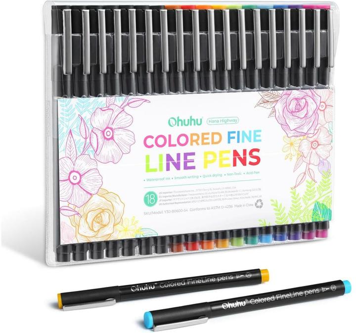 Image du produit Ohuhu Crayons à dessin Feinliner (Multicolore, 18 x)