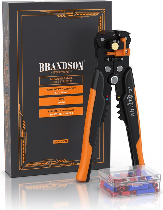 Produktbild Brandson Abisolierzange selbsteinstellend, 10-24 AWG, Crimpzange zum Abisolieren, Kabelschneider 0,2 - 6mm² ⌀ (210 mm)