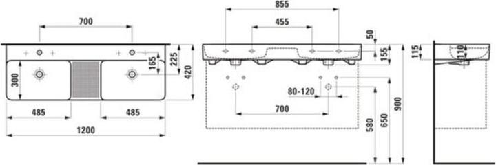 Actual product image Laufen VAL double washbasin, without tap hole, with overflow, 1200x420mm, semi-dry area centered, H8 (1200 mm, 420 mm)