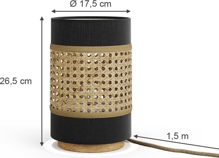 Actual product image Vicco Table lamp Morten, Rattan/black, 17.5 x 26.5 cm (E27)