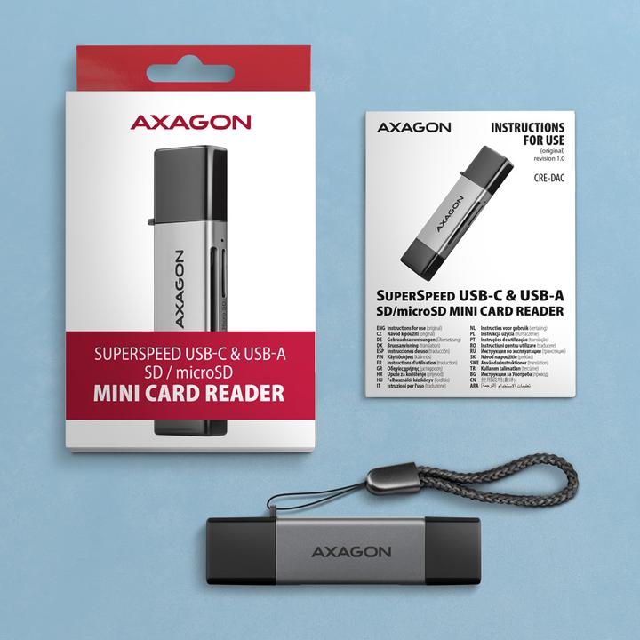 Produktbild Axagon CRE-DAC External USB 3.2 Gen1 Type-C+Type-A 2-slot SD/microSD (USB 3.0, Type-B)