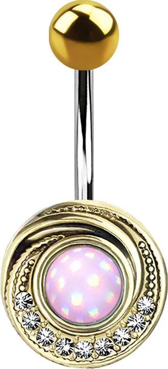 Image du produit Star Piercing Banane plaquée or tourbillon avec cristal et pierre époxy rose (Laiton, Acier chirurgical 316L)