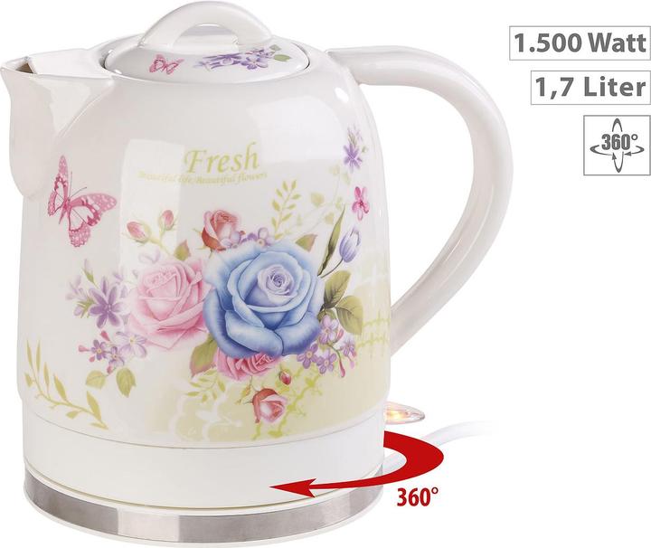 Produktbild Rosenstein & Söhne Keramik-Wasserkocher mit Blumenmuster (1.70 l)