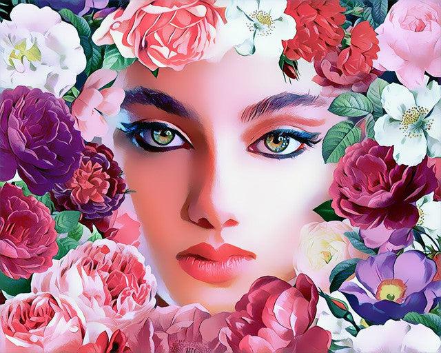Produktbild Figured'Art Diamond Painting Gesicht und Blumen ohne Keilrahmen