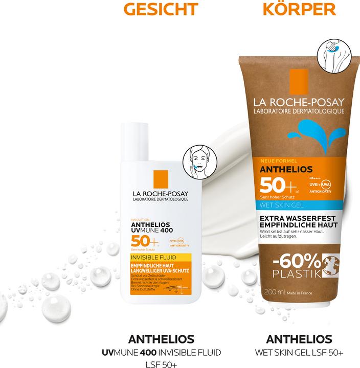 Image du produit La Roche Posay Anthelios Wetskin adulte SPF 50+ (Gel solaire, SPF 50+, 200 ml, 213 g)