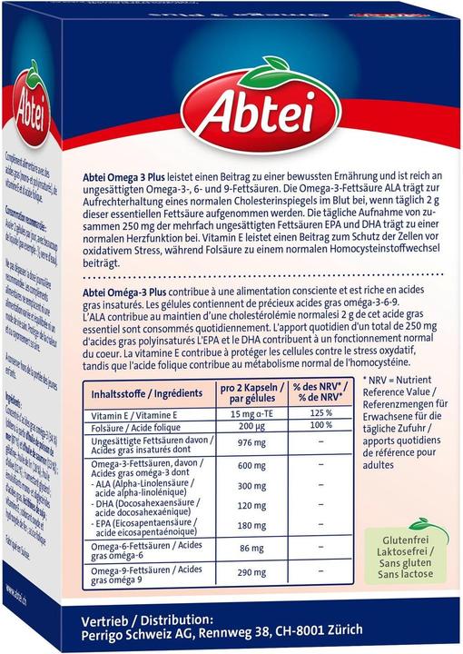 Nutritional values and ingredients Abtei Omega 3 Plus Caps 60 Caps (60 Piece, Capsules, 500 g)