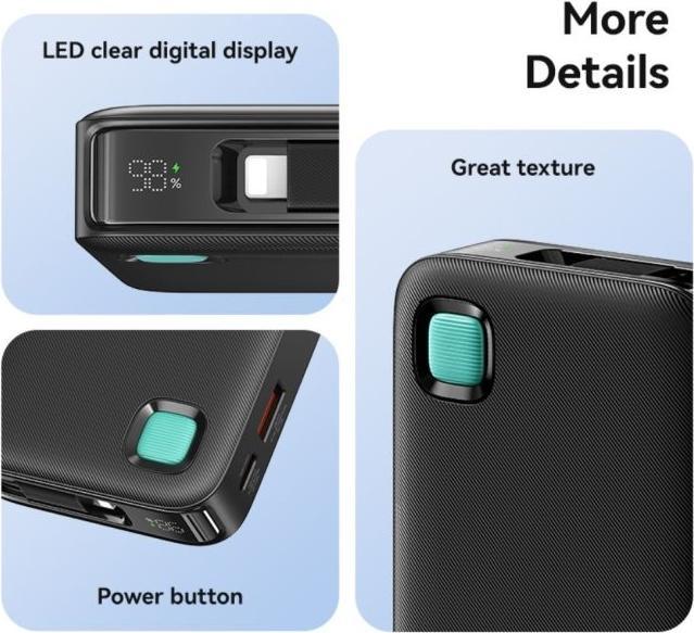 Image du produit Usams Powerbank ze zwijanym kablem USB-C Retractable 10000 mAh PD 20W Fast Charge XY Series czarny/b (10000 mAh, 50 W, 50 Wh)