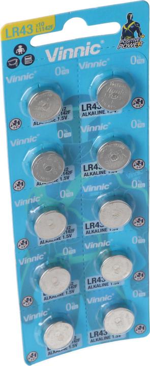 Produktbild Vinnic 10er Set LR43, VA12GA, 186, 84, LR1142, G12, AG12, L1142, RW84, D186 (10 Stk., LR43, 80 mAh)