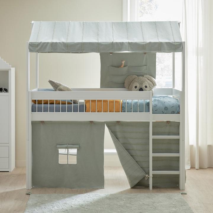 Produktbild Lifetime Kidsrooms Halbhohes Bett mit Schraege Leiter und Spielvorhang, Rollboden