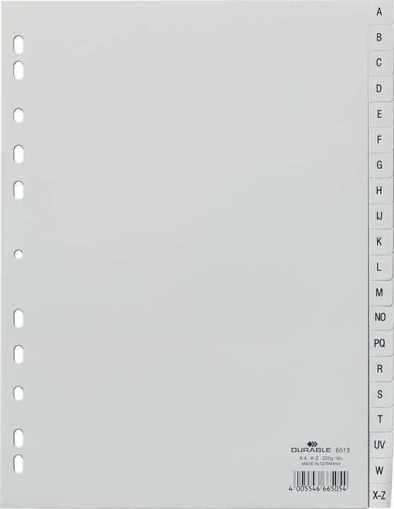 Durable Indice in plastica, A-Z, A4, 20 pezzi, grigio