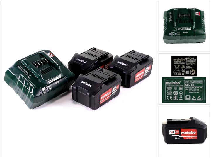 Metabo Kit de base 3x batterie Li-Power 18 V 4,0 Ah CAS Li-Ion ( 3x 625591000 ) + chargeur ASC 5 (18 V)