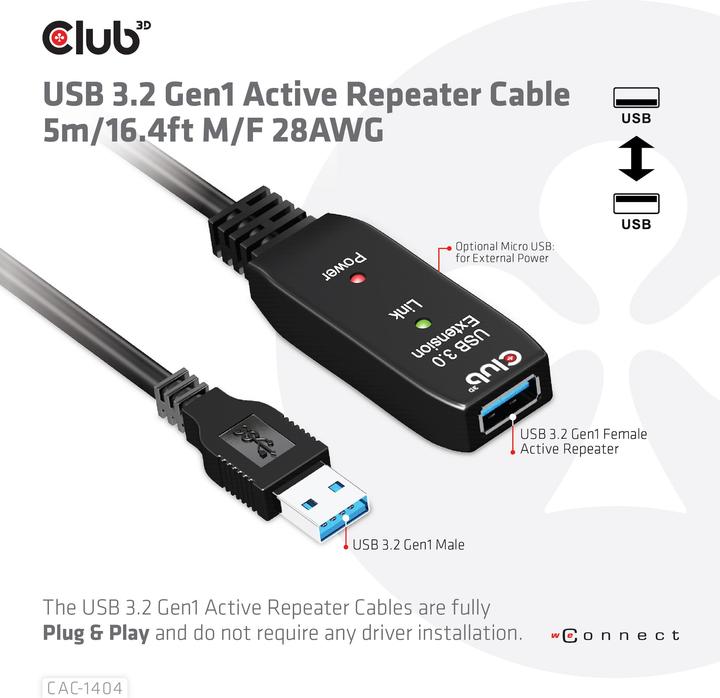 Productafbeelding Club 3D USB A - USB A (5 m, USB 3.2)