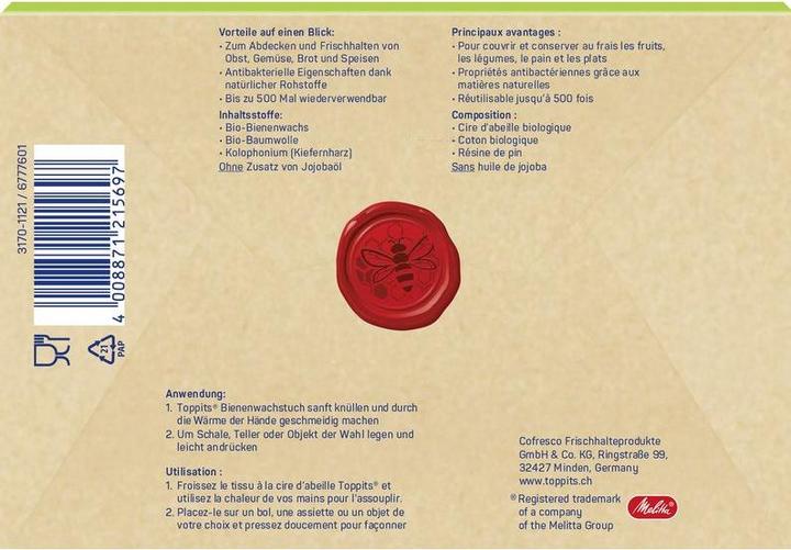Valeurs nutritives et ingrédients Toppits Bienenwachstuch (2 x)