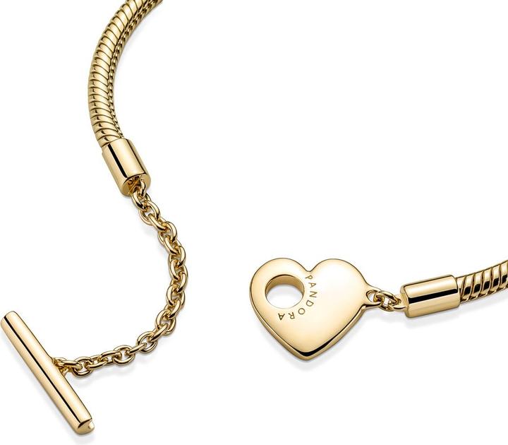 Image du produit Pandora 14k Gold Moments Coeur T-fermoir bracelet à maillons serpents (17 cm, Plaqué or, Métal)
