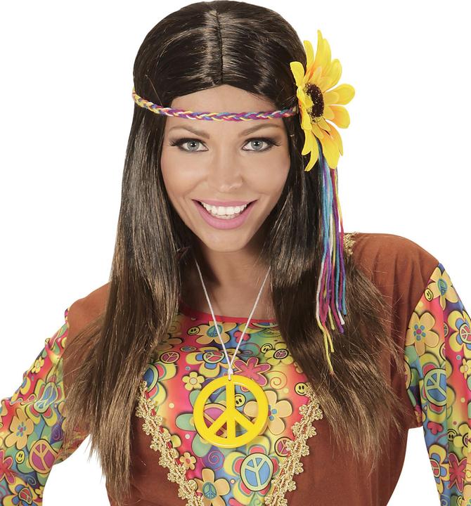 Produktbild Widmann Braune Hippie Perücke für Damen mit Blumenstirnband (One Size)