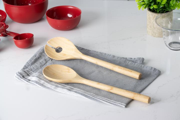 Image du produit KitchenAid 30cm de long Bamboo Salad Servers, Fork and Spoon (serveurs, fourchette et cuillère en bambou) (Serveurs à salade)