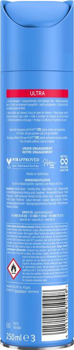 Actual product image Taft Hair Lacquer Ultra 250ml, Hold Level 4 Hair Styling, Hairspray for All Hair Types, Strengthened Hair (250 ml)