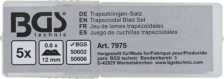 Image du produit BGS Jeu de lames trapézoïdales 0,6 x 12 mm 5 pièces (Cutters)
