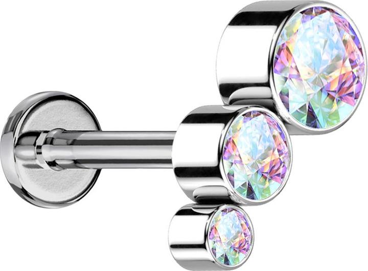 Image du produit Star Piercing Micro Labret femelle argent descendant trois cristaux multicolores (Titane G23, sans laiton)