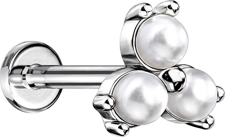 Star Piercing Micro Labret Innengewinde silber drei Perlen (Messing, Chirurgenstahl 316L)