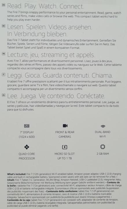 Immagine prodotto Amazon Fire 7 16GB (7", 16 GB, Nero)