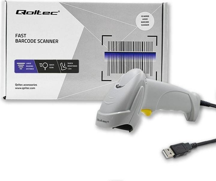 Actual product image Qoltec 1D Laser Barcode Scanner | USB | White (1D barcodes)
