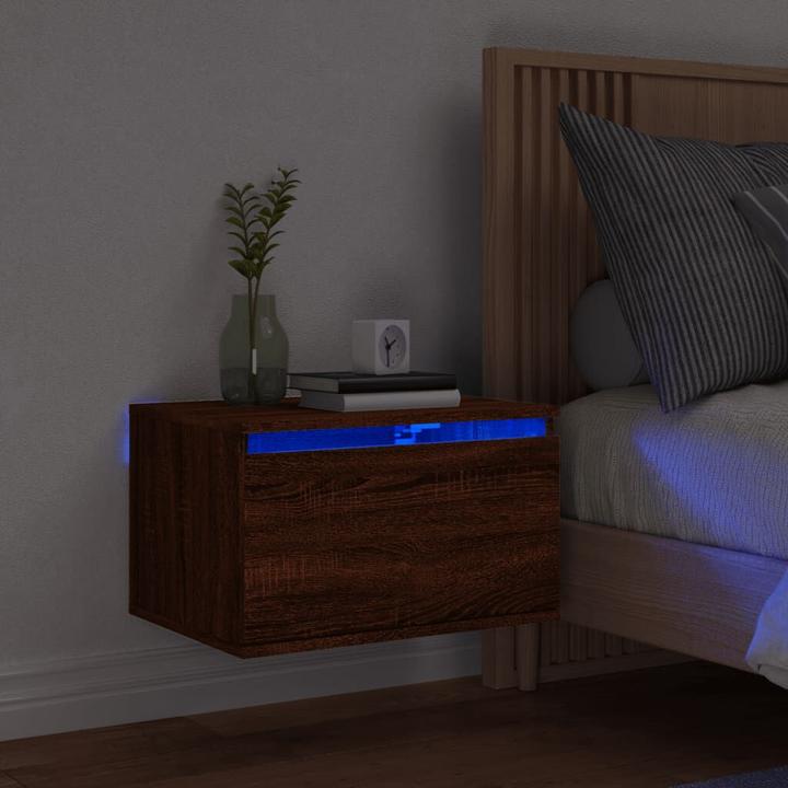 Produktbild VidaXL Wand-Nachttisch mit LED-Leuchten Braun Eichen-Optik,Farbe (50 x 36 x 30 cm)